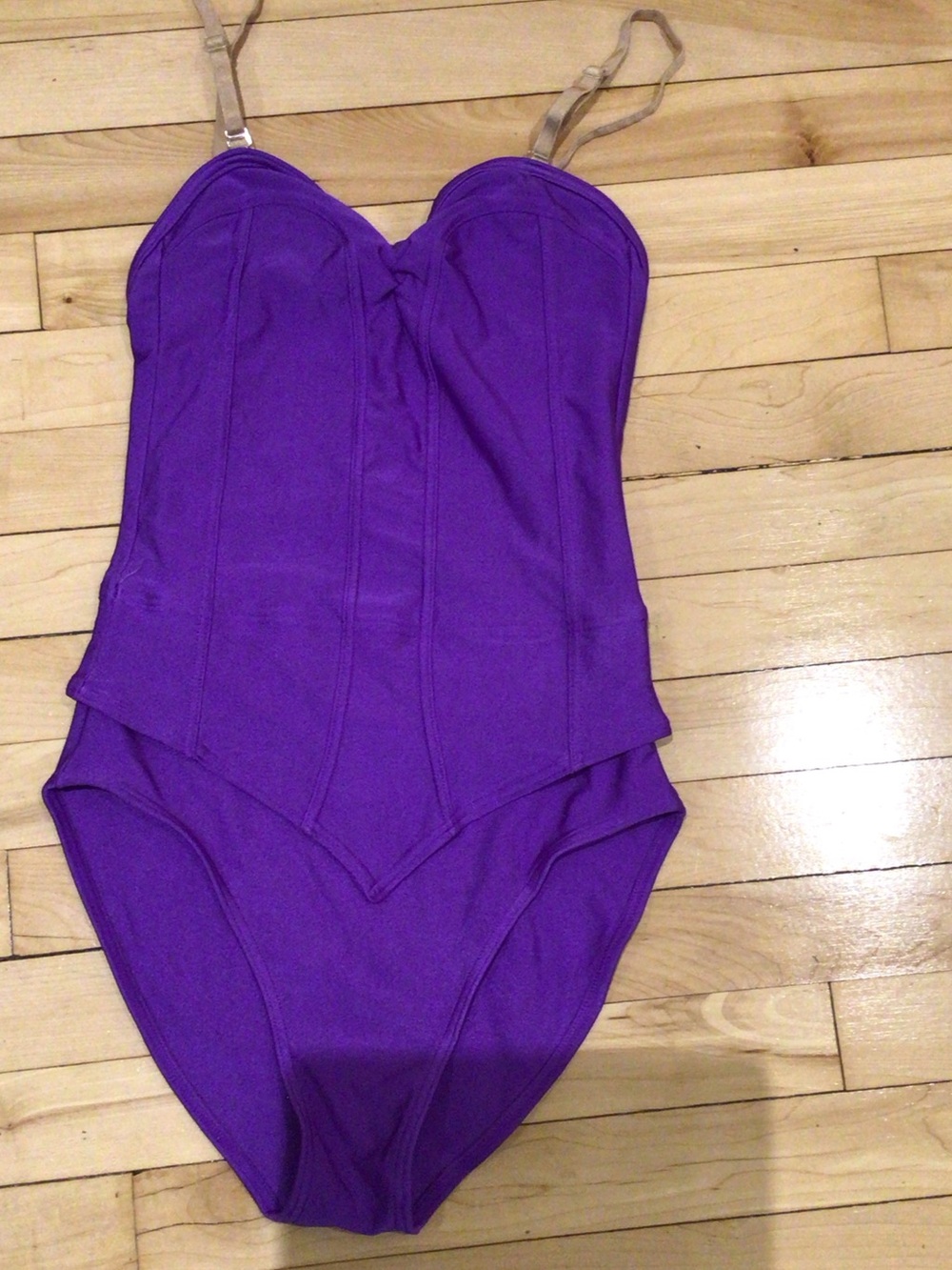Sculptural Purple Strapless Corset Bodysuit with Removable Straps